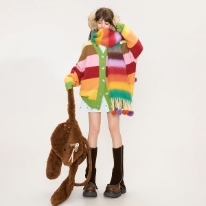 KEIKO | Atmospheric Style Warm Striped Knitted Cardigan Women