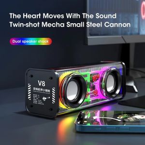 V8 Transparent Mecha Speakers Bluetooth 5.0 Wireless Double Bass Diaphragm Subwoofer Music TWS RGB LightParty Loudspeaker