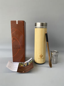 ถ้วยหุ้มฉนวนซับในสแตนเลสหนานไม้ไผ่ เปลือกหอย พร้อมตัวกรองอิสระสำหรับผู้ใหญ่ ถ้วยปากกว้างสไตล์ยุโรป