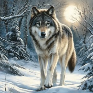 HUACAN Diy Cross Embroidery Kits Wolf Animal Winter Snow 11CT Threads Needlework Art Handmade Crafts Art Wall Decor