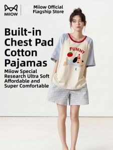 MiiOW | Bra Padded Cartoon Cute Thin Short Sleeve Shorts Sleepwear Set