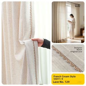 Creamy Style Chenille Embroidered Light-filtering Sun-blocking Curtain