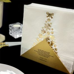 16pcs Christmas Tree Golden Foil Napkins Festive Holiday Decor for Home & Restaurants Elegant Snowflake Perfect for Celebrations