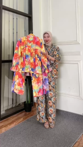 NEW DAHLIA SFF MOTIF RAYON ID 110-120\ SETELAN TANGAN TROMPET\ ONE SET WANITA KEKINIAN \ SECEL TERBARU CELANA KULOT \ FASHION MUSLIMAH \SETELAN WANITA VIRAL