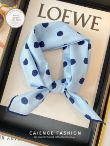 CAIENGE | Khăn Quàng Cổ Thời Trang Chấm Bi Màu Xanh Cotton Sạch 100%