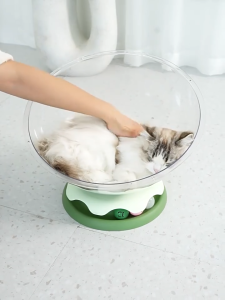 2 in1 Space Capsule Cat Nest Turntable Full Transparency Semi-enclosed Acrylic Cat Bed with Ball Toy