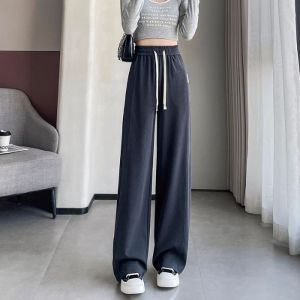 Slim Fit High Waist Knitted Wide Leg Pants Womens Casual Straight Cut Trousers Autumn Spring New Style Mom Sporty Loose Fit