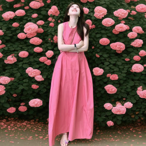 Karrar betsey | Dopamine Pink Summer Mini Dress with Split Design