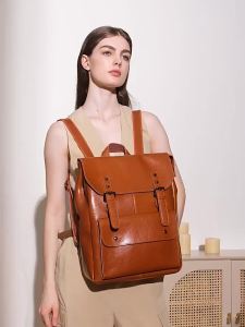 2026 Genuine Cowhide Leather Backpack for Women 14 Inch Laptop British Vintage Academic Rucksack Durable Daypack