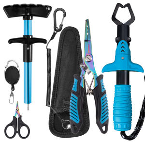 RALERA 7pcs Fishing Gear Stuff Tackle Kit Fish Lip Gripper Split Ring Take Hook PE Line Fishing Pliers Sheath Hook Remover