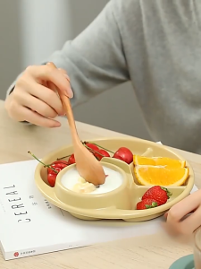 【4 Grid】Breakfast Plate Divided Portable Barbecue Picnic Tray Portion Control Tableware Adults Kids Multiple Colors Dinner Plate