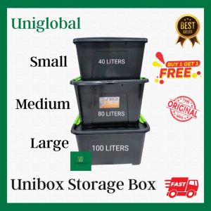 2pcs 40L 80L 100 Liters Unibox Mocha Brown White w/ wheels n lock black storage box b1t1 - Uniglobal 9830 9832 9833 9835