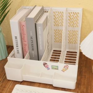 4 Compartments File Organizer Rack / Folder Storage Box / School Desktop File Box / Document File Basket / Multi-layer Shelf Office Bookshelf