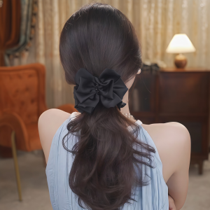 Kẹp Tóc Đuôi Ngựa Satin Đen Cho Phụ Nữ Kẹp Tóc Búi Tóc Thắt Nút Bướm Thanh Lịch Kẹp Tóc Đuôi Ngựa Nửa Đầu Kẹp Tóc Đuôi Ngựa Kẹp Tóc