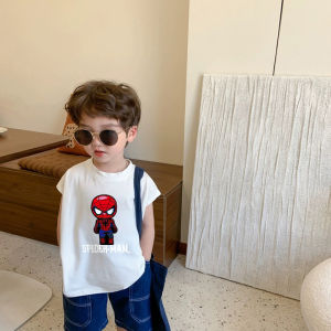 100% Pure Cotton Boys Cartoon Animation Sleeveless Vest Summer Fashionable Top Childrens Clothing round Neck T-Shirt