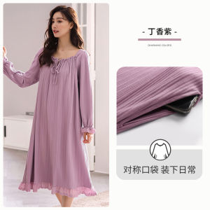 Pure Cotton Long Sleeve Sleep Dress Womens Spring Autumn Style Thin Design Princess Classy White Home Clothes Nightgown