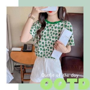 KDAShop New fashion เสื้อยืดคอกลมแฟชั่น งานแขนสั้น ทรงสวย เหมาะกับทุกวัย ใส่สบายไม่ร้อน ดีเทลพิมพ์ลายดอกไม้ สดใส เหมาะกับฤดูร้อนบ้านเราแน่นอน กดด่วนๆ