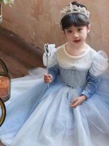 Autumn Winter New Style Elsa Princess Dress Long Sleeve Halloween Birthday Girls Dress Elegant Fashionable Childrens Clothing