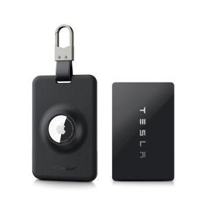 PROfezzion Tesla Key Card Holder with AirTag Slot Air Tag Tesla Card and Key Holder for Model 3 Y S X Cybertruck with Keychain Key RingsKey Card Protective Case Cover for Tesla