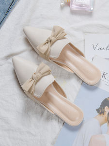 Flat Bottom Soft Sole Butterfly Knot Lazy Women's Slippers Summer New Fashion Outerwear Slip-On Shoes Korean Style Pure Color