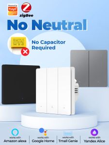 SMATRUL Tuya ZigBee Smart Light Switch No Neutral Wire No Capacitor Needed Works with Alexa Google Home Tmall Genie 2mqtt
