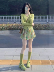 LIRENQING | Dopamine Styling Retro Green Floral Autumn Ladies Dress