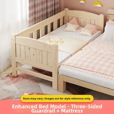 BAIFULING | Child Baby Wood Bed With Extra Wide Guardrail