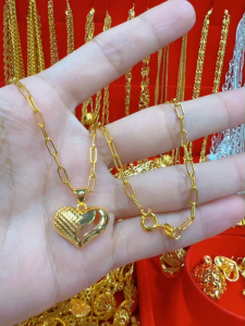 Original 18k Saudi Gold pawnable Nasasangla Paperclip necklace 100% gold heart pendant womens gift hypoallergenic non tarnished