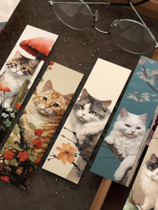 Hand-Painted Japanese Cat Bookmarks Adorable Animal Paper Reading Page Markers Student Vintage Artistic Style Cardiac Monitor