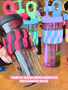 Angola Botol Minum Jumbo 720ml W14 Tumblr 2IN1 / Botol Minum Dua Ruang Anti Bocor dengan Sedotan & Gantungan Lucu | Tahan Panas & Dingin