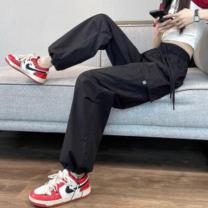 American Style Ice Silk Quick Dry Work Pants Women Summer Thin Loose Drawstring Trousers Casual Harlan Sports Pants