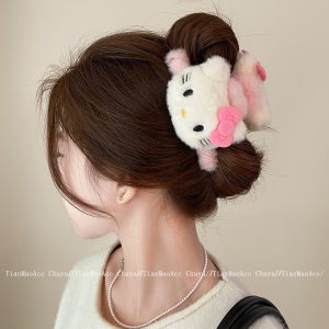 Large Size Hellokitty Plush Hair Claw Shark Tail Clip Cute Kitty Cat Hair Accessory for Bun Hairstyling 2024 New Design