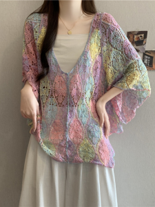 Gradient Rainbow Hollow-out Knit Sun-protective Outerwear