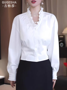 French Luxurious White Ruffle Sleeve Long Shirt Womens Fashion Autumn New Style Versatile Slimming Shirt Casual Loose Fit