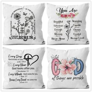 Bible Verse Print Pillow Case Living Room Sofa Decor Soft Throw Cushion Cover Pillowcase Christian Decorations For Home Office