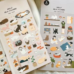 Suatelier Korea Cartoon Cat Stickers Scrapbooking DIY Material for Junk Journaling Home Decor Creative Album Supplies