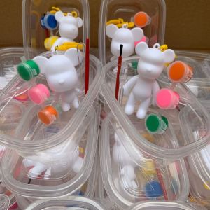 2pcs 6.5cm/8cm DIY Fluid Bearbrick Mini Block Bear Keychain Colorful Painting Decoration Home Decor Doll Toy Bear Sculpture Parent-child Toys 手工流体熊DIY钥匙扣