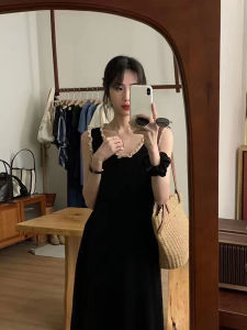 Saint L Elegant สีดํายาวลายวันหยุดลมกระโปรงผู้หญิงสบายๆสไตล์ฤดูใบไม้ผลิฤดูร้อนฤดูใบไม้ร่วง