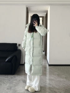 Womens Mid-Length Over-Knee Thickened Large Size Black Duck down Jacket Couples Outerwear Fashionable Commute Style Korean Fit