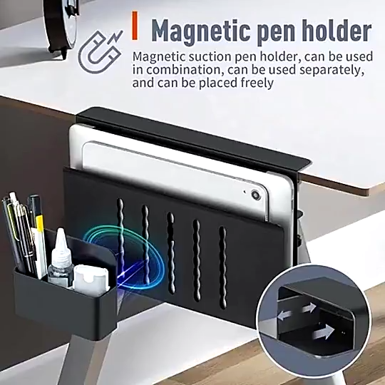 【 SG Seller 】Metal Laptop Holder Desk Side Storage Stand with Pen Holder Under Table Organizer Tray Shelf Rack Bracket for IPad Tablet Office