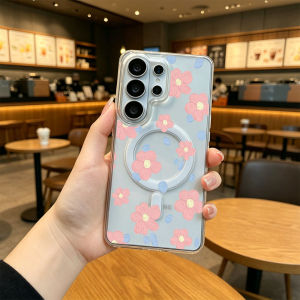 Clear Flower Pattern Phone Case For Samsung Galaxy S26 S25 S24 S23 S22 S21 Note 20 Ultra 10 Plus FE 5G Magnetic Shockproof Cover