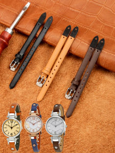 Womens Genuine Leather Watch Band U-Shape Mouth 8mm Medium Thickness Flat Interface Pin Buckle Clasp Watchband Accessory