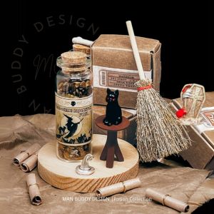 Harry Potter Miniature แก้วขวดไม้กายสิทธิ์ไม้กวาด สีดำ แมวฮาโลวีนยิง Props Dark Theme ของขวัญสร้างสรรค์ < Ne1> ของเล่น
