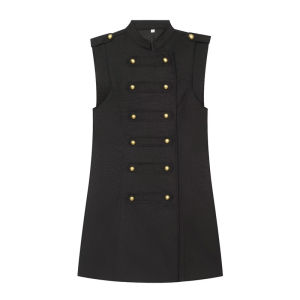 Guobioziy 2026 New Women Military Style Sleeveless Long Waistcoat Stand Collar Double Breasted Casual Mid Length Vest Outerwear