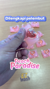 【 3in1 Peach Paradise 30 Pods 】 EZWash Laundry Pod 3-in-1 Chamber Liquid Detergent Gel Capsule EZ Wash Easy Clean Clothes Cuci Baju Deterjen Kapsul Cair Pembersih Pencuci Pelembut Softener Pakaian Detergen Wangi Aroma Buah Persik