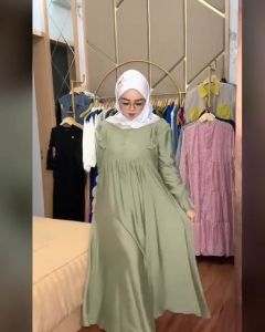 Gamis Warna Sage Terbaru 2024 Gamis Jumbo Polos Busui LD 130 Lengan Panjang