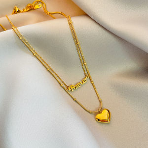 Double Layer Titanium Steel Heart Shaped Necklace Fashionable Versatile Choker Trendy Jewelry Lightweight Eternal Love