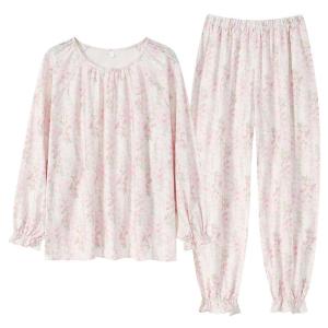 Miiow | Pure Cotton Summer Long Sleeve Sleepwear Womens Home Clothes Set With Chest Pad Cat Person Sweet Cute Style Comfortable Home Leisure