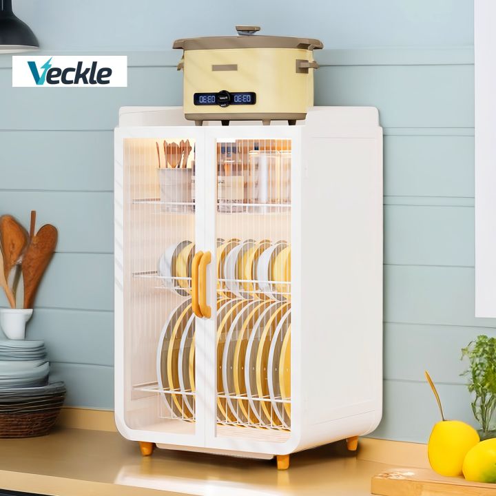 Veckle Fully Enclosed Dish Rack Organizer Cabinet Metal Dish Drying ...
