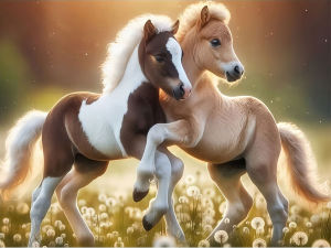 Huacan 5D Diamond Painting Two Cute Foals Diamond Mosaic Animal Complete Kit Decorative Paintings Home Decoration